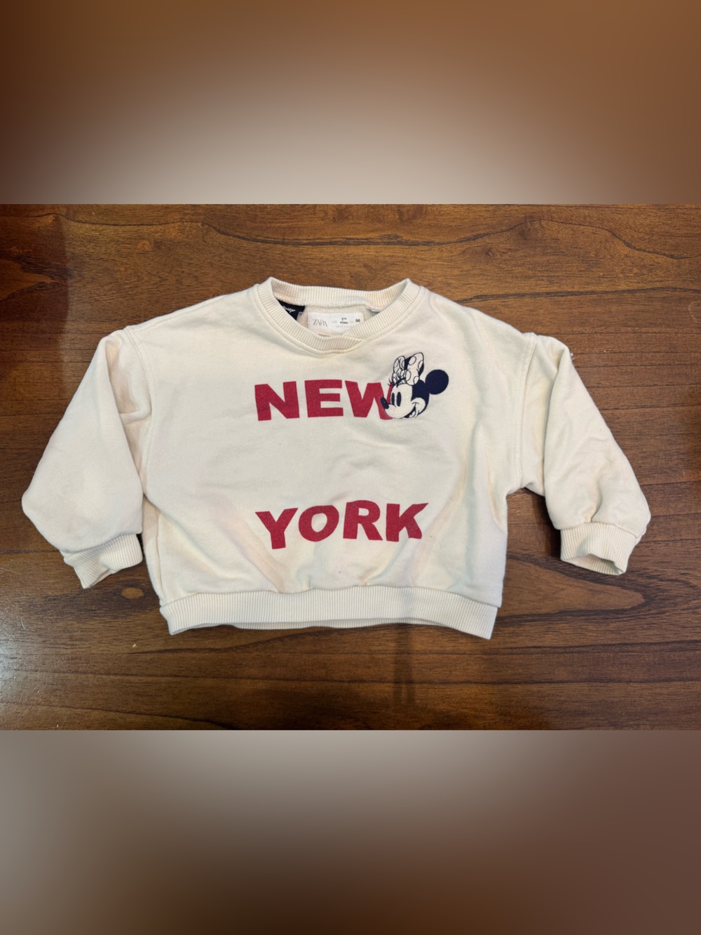 Zara Cream Sweatshirt with Red "New York" and Tennis Disney Minnie Mouse Graphic